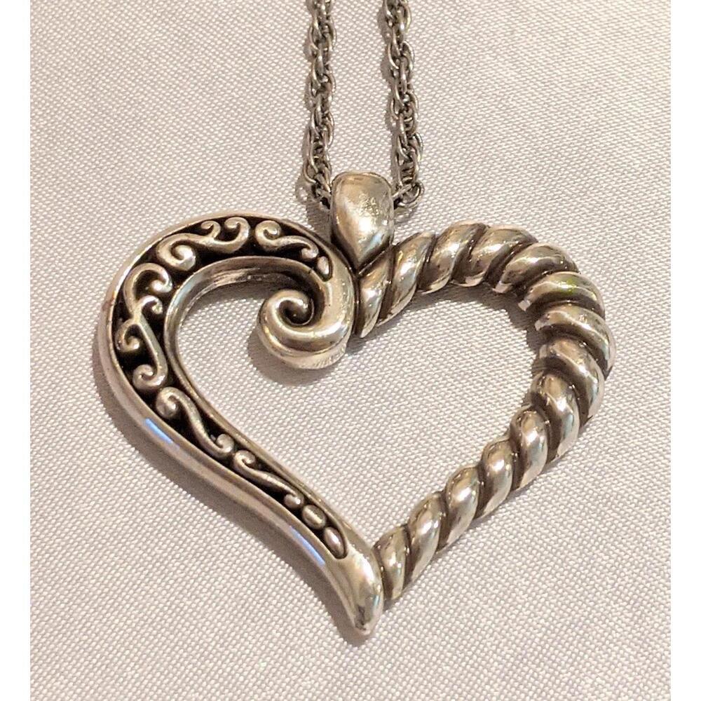 RARE Brighton KINDRED HEART Silver Plated Pendant Necklace 16"-18" EUC